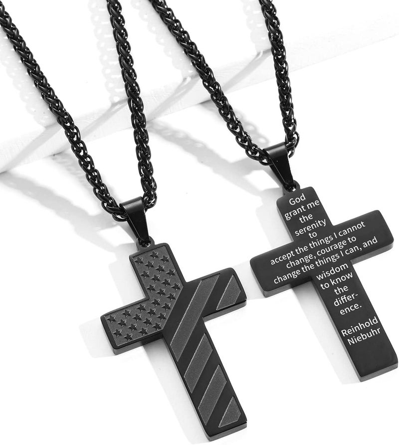 DuoDiner Valentines Day Gifts for Him -24 Inch Cross Necklace for Men Boys Kids Bible Verse American Flag Pendant Baptism Religious First Communion Jewelry Gifts - Image 2